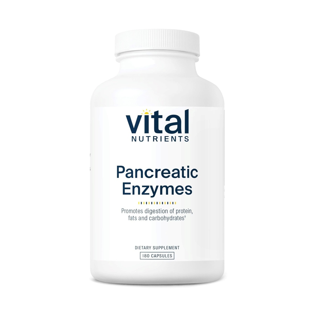 Vital Nutrients Pancreatic Enzymes 1000mg (Full Strength) - Pancreatin Digestion Supplement with Protease, Amylase & Lipase - Digestive Enzymes - Gluten, Dairy, and Soy Free - 180 Capsules