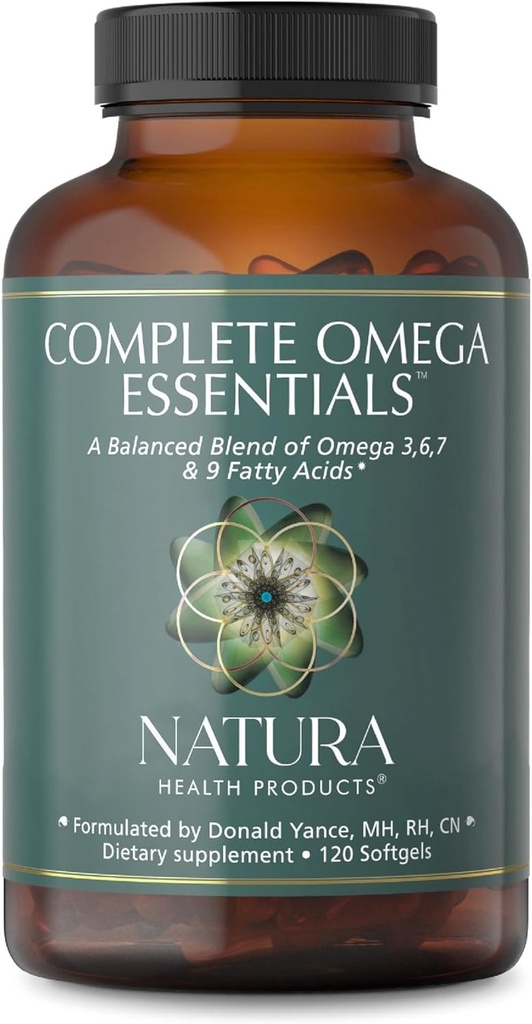Natura Health Products Complete Omega Essentials Supplement - Balanced Blend of Omega 3, 6, 7, & 9 Fatty Acids - Featuring Fish Oil Concentrate, Borage Seed Oil, Sea Buckthorn Berry (120 softgels)