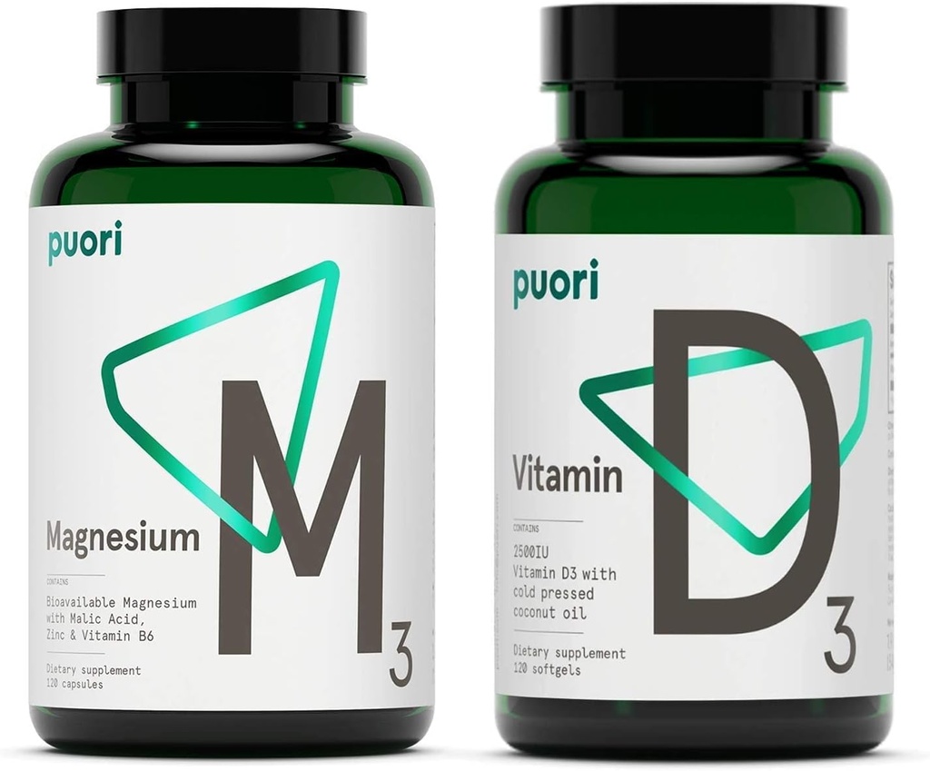 Puori Vitamin D3 and Magnesium Zinc Supplement Bundle for Healthy Muscle Function, Bone Health, Immune Support and Calcium Uptake- Non-GMO and Gluten-Free