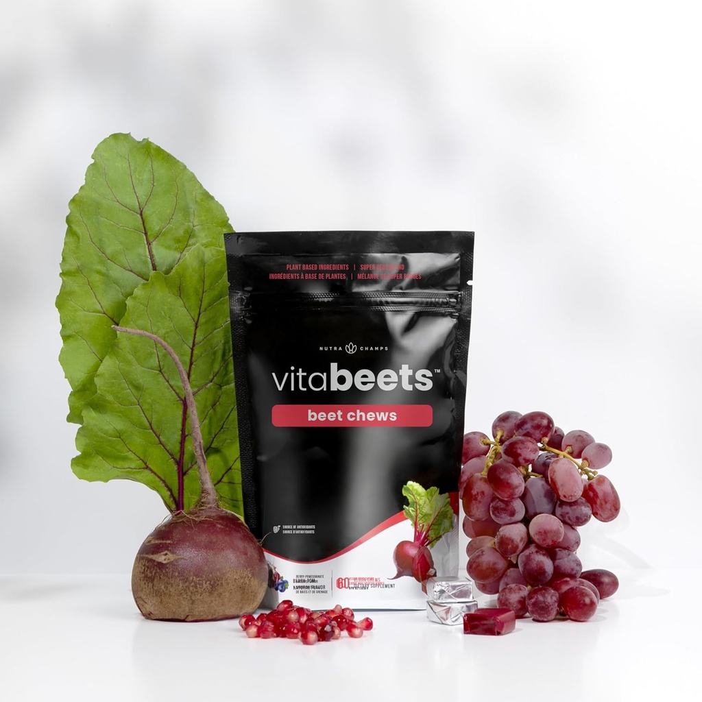 NutraChamps Beet Chews - Potent 750mg Beet Root Extract - Heart Chews - Blood Flow & Circulation Support Supplement - Super Reds Blend - Beet Root Gummies Alternative - 60 Soft Chew