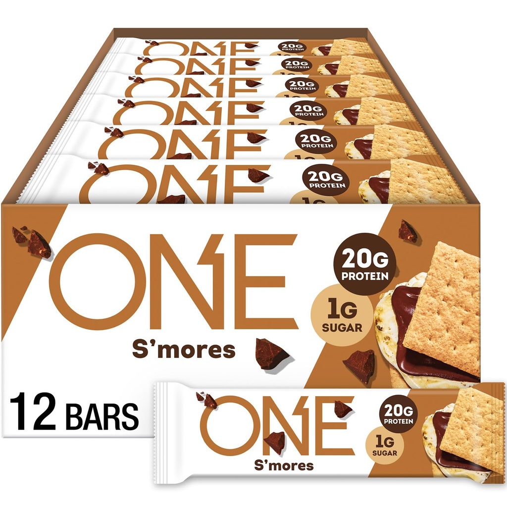 ONE Protein Bars, Smores, Gluten Free with 20g Protein and 1g Sugar, Pantry Staples, 2.12 oz (12 Count), Packaging May Vary