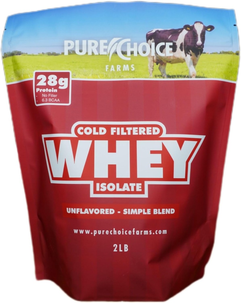 Pure Choice Unflavored Whey Protein Isolate Powder, 28g Protein & Sugar-Free, Undenatured Whey, 1 Ingredient, No Fillers or Artificial Sweeteners (Unflavored, 2 lb)