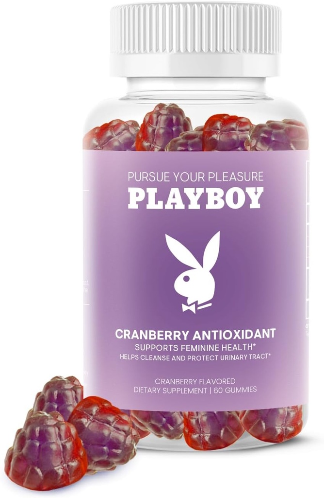 Playboy - Feminine Health Cranberry Antioxidant Gummies for Women (60 Count - Cranberry) Antioxidant Rich to Cleanse & Protect Urinary Tract Health, Vaginal Odor and Ph Balance - Non GMO, Vegan Gummy