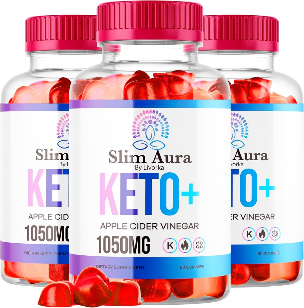 (3 Pack) Slim Aura Keto ACV Gummies - Official Slim Aura Keto Plus Apple Cider Vinegar 1050MG Advanced Formula Gummys, All Natural Premium Formula, Slimaura Gomitas Reviews, 300 Gummies for 5 Months