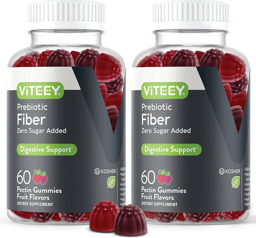 VITEEY Prebiotic Fiber Gummies for Adults, 4g - Gut Health & Digestive Soluble Fiber Supplement Gummies - Zero Sugar Added, Vegan, Gluten-Free - 120 Count