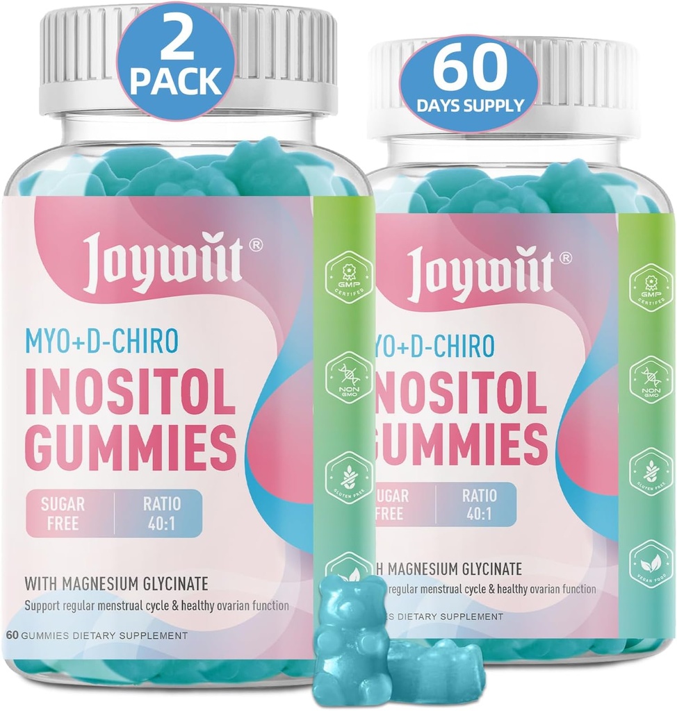 Sugar Free Inositol Gummies, Inositol Chewable Supplement for Women, 40:1 Ratio Myo-Inositol & D-Chiro Inositol with Magnesium Glycinate, Fertility Support for Regular Cycle & Hormone Balance,120CT