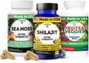 Lunakai USA Made 3-in-1 Supplement Capsule Pack – Shilajit, Irish Sea Moss & Superfood Fruits and Veggies