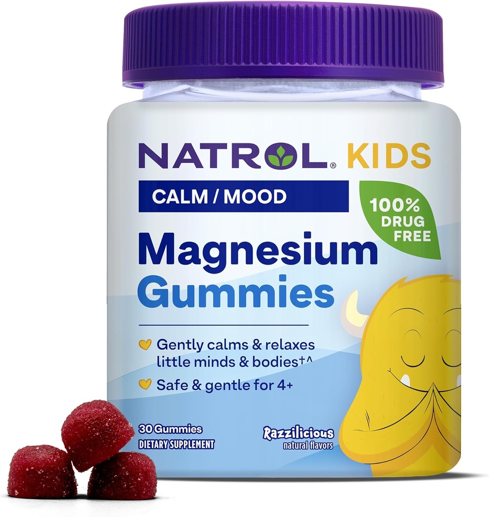 Natrol Kids Magnesium Citrate Gummies, Gently Calm and Relax Little Minds and Bodies, Plus Support Healthy Muscle Relaxation and Function, 30 Razzilicious Gummies, Up to a 30 Day Supply