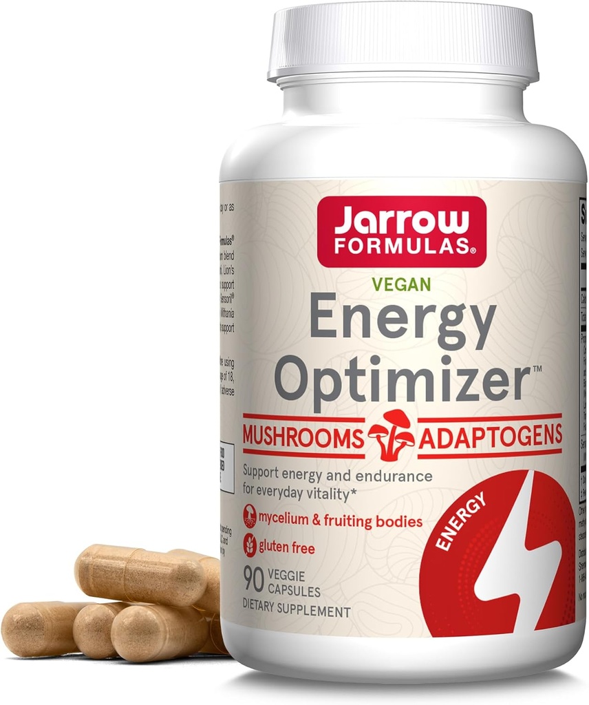 Jarrow Formulas Energy Optimizer with Cordyceps, Reishi, Lion's Mane, Shiitake, King Trumpet, and Turkey Tail Mushrooms, Dietary Supplement with Ashwagandha, 90 Veggie Capsules, 30 Day Supply