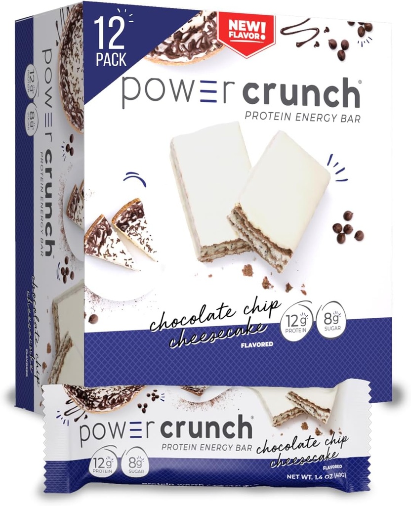 Power Crunch Protein Wafer Bars, High Protein Snacks with Delicious Taste, Chocolate Chip Cheesecake, 1.4 Ounce (12 Count)