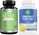 K2+D3 with Bioperine Plus Calcium Omega 3 Fish Oil are Most Effective Together to Support Heart & Bone Health, Joints and Brain