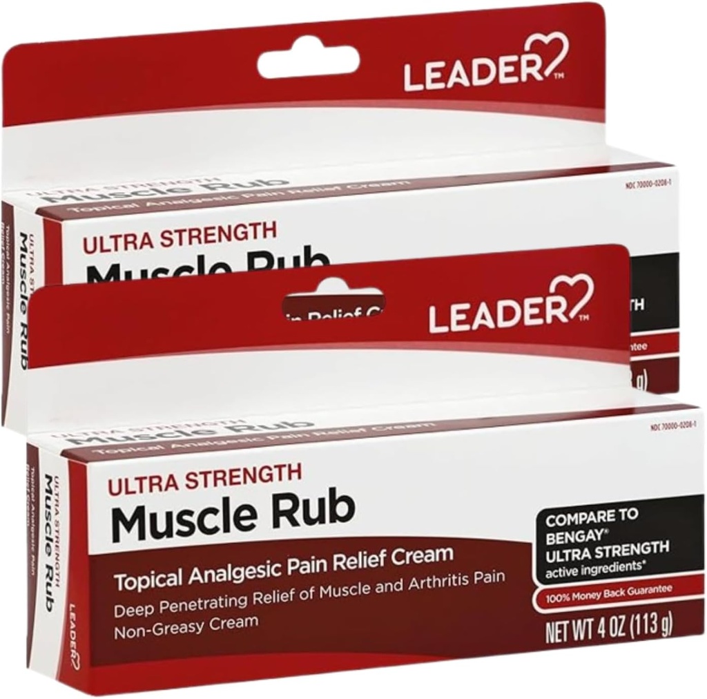 Leader Muscle Rub - Fast-Acting, Deep Penetrating Relief for Sore Muscles and Joints, Minor Arthritis and Back Pain Relief, Non-Greasy Formula Topical Analgesic, Camphor, Menthol & Methyl Salic 2-Pack