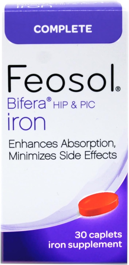Feosol Bifera HIP & PIC Iron Supplement, Complete - 30 Caplets, Pack of 3