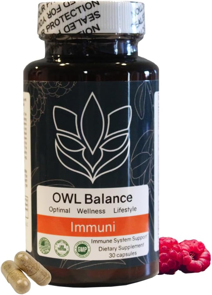 Immuni - Immune Support - Vitamin Supplement for Cold & Flu Relief - Natural Immunity System Booster - Vitamin C & E, Rasberry Fruit Powder, Green Tea Leaf, Olive leaf, and more - 30 Capsules