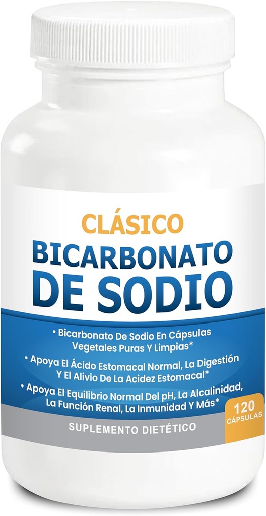 Bicarbonato de Sodio clásico 650 mg USO orgánico Natural Pastillas de bicarbonato de Sodio en polvo Tabletas de bicarbonato de Sodio (cápsulas) Alcalinidad del ácido del estómago 120 cápsulas