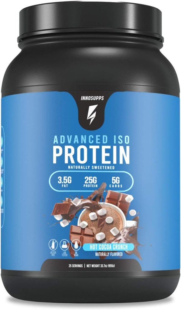 InnoSupps Advanced Iso Protein | 100% Whey Isolate Protein Powder | No Artificial Sweeteners| Low Fat, Low Carbs | 25g of Protein | Hormone Free, Gluten Free, Soy Free | (Hot Cocoa Crunch)