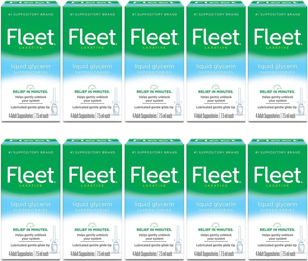 Fleet Liquid Glycerin Suppositories, 4 Count (Pack of 10)