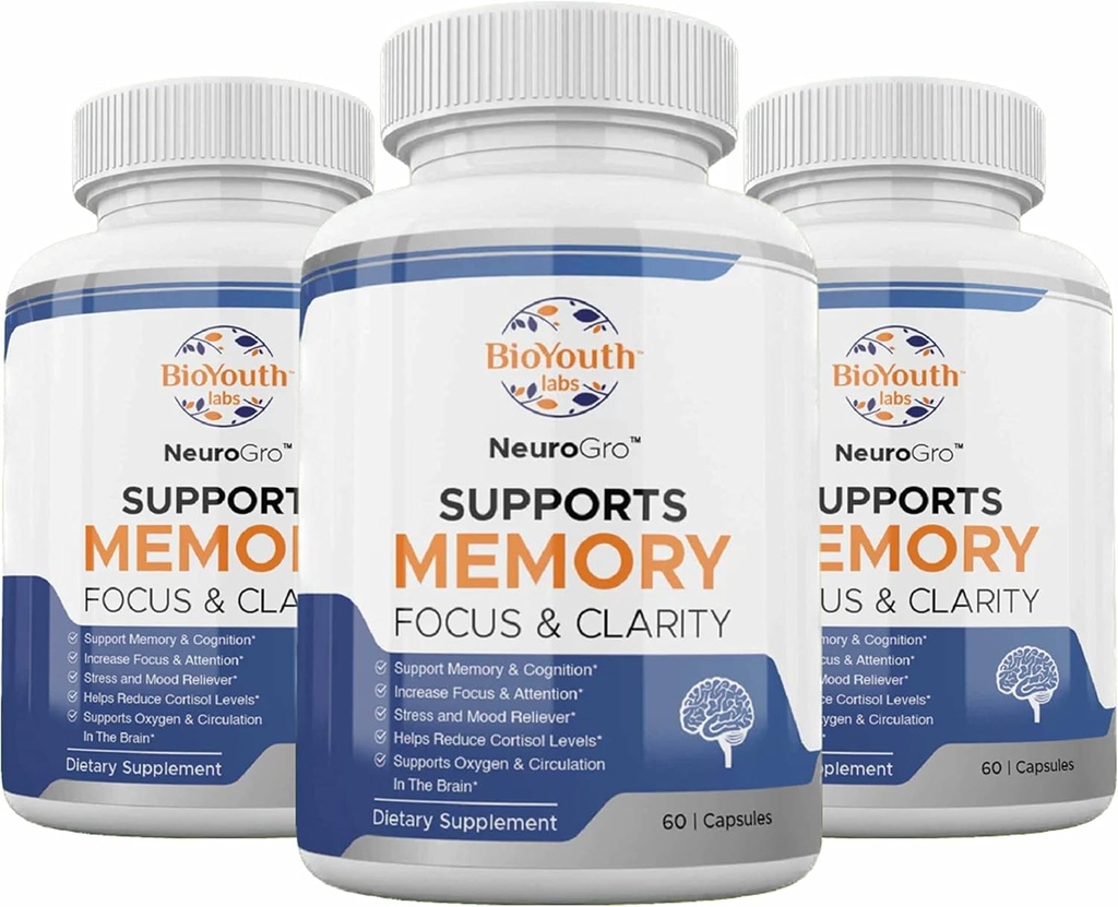 Labs Natural Brain Health Supplements for Adults,180 Capsules - Nutritious Blend of Bacopa Monnieri, Ginkgo biloba, Melissa Officinalis & Citicoline for Brain Focus & Memory