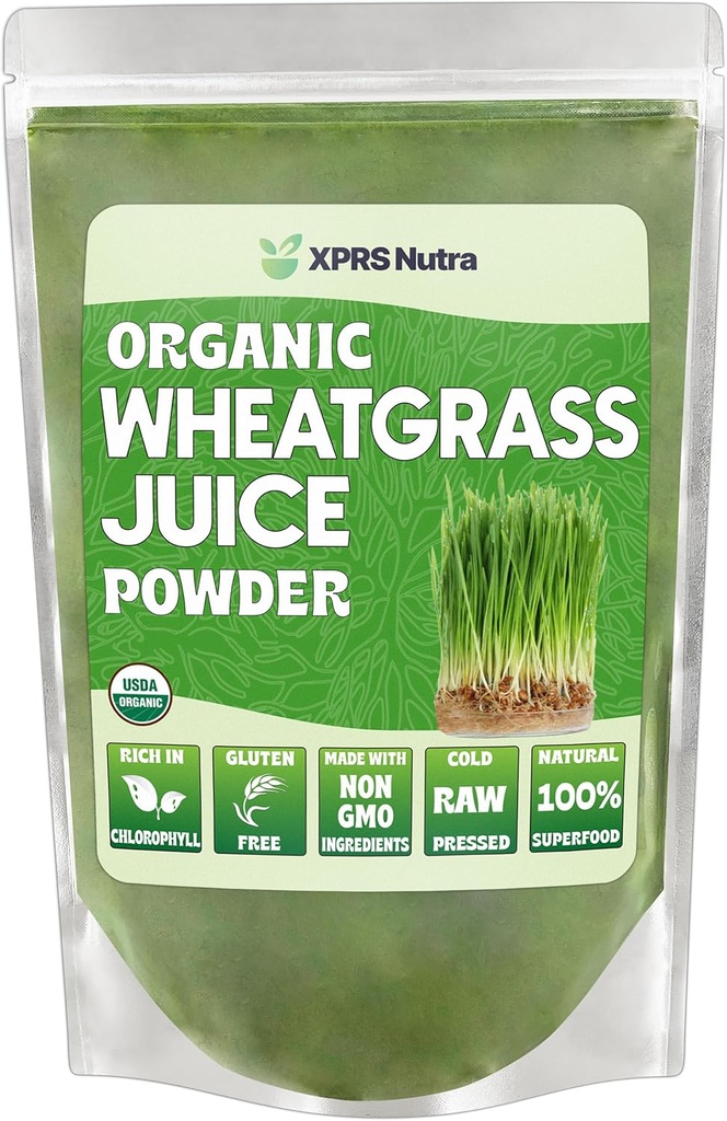 XPRS Nutra Organic Wheatgrass Juice Powder - Sustainably Grown - Instant Wheat Grass Juice Powder Made from Concentrated Juice - More Potent Than Organic Wheatgrass Powder - 8 Ounce