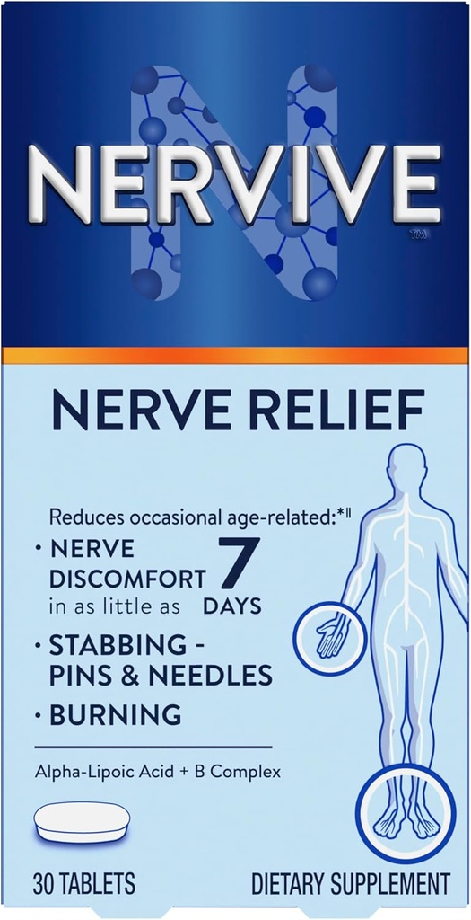Nervive Nerve Relief, Occasional Nerve Discomfort II, Nerve Relief, Starts Working in 7 Days, Stabbing, Burning, Alpha Lipoic Acid, B Vitamins, Turmeric, Ginger, Nervive Supplement, 30 Tablets