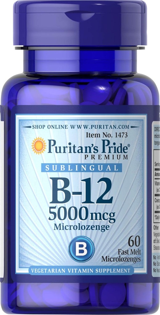 Puritans Pride Vitamin B-12 Helps Convert Food into Energy* 5000 Mcg Sublingual- Microlozenges, 60 Count (Pack of 1)