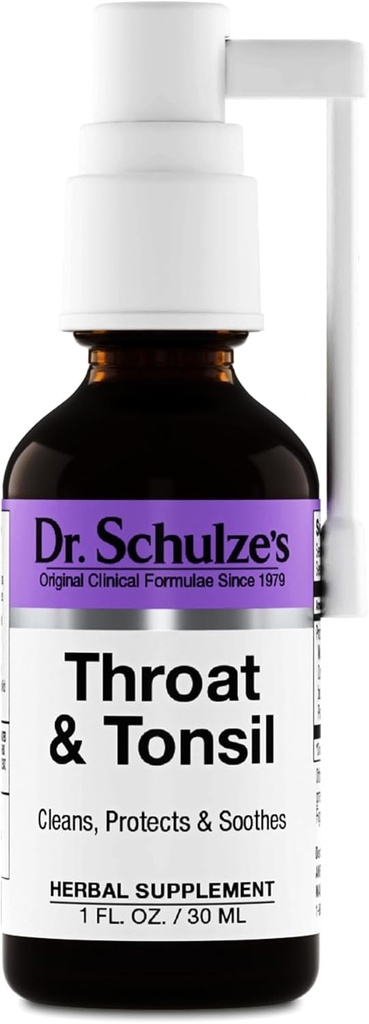 Dr. Schulze's Throat & Tonsil | Cool, Soothe & Protect | Herbal Supplement | Vegan & Kosher | Powerful & Effective | Easy Spray Nozzle | 1 oz Bottle