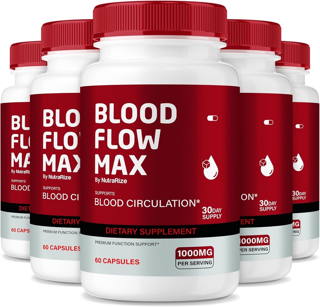 (5 Pack) Blood Flow Max Capsules, Blood Flow Max Advanced Blood Support Formula, Maximum Strength Supplement for Healthy Blood Circulation, All Natural Pills for Overall Health, Reviews (300 Capsules)