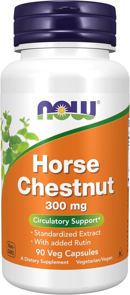 NOW Foods Supplements, Horse Chestnut 300 mg with Added Rutin, Circulatory Support*, 90 Veg Capsules