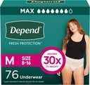 Depend Fresh Protection Adult Diapers, Incontinence & Postpartum Bladder Leak Underwear for Women, Disposable, Maximum, Medium, Blush, 76 Count (2 Packs of 38), Packaging May Vary