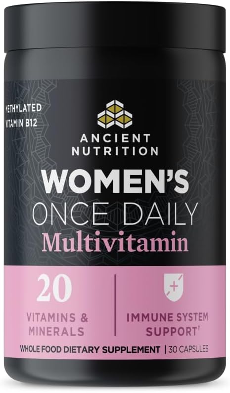 Ancient Nutrition Multivitamin for Women, Women's Once Daily Supplement, Methlyated Vitamin B, C, K2, Magnesium, Folate & Iron, Supports Bone Health, 30 Count