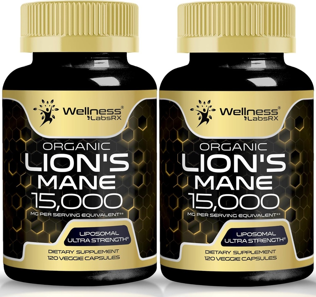 Lions Mane Supplement Capsules - 120 Count - Mushroom Supplement, Brain Supplements for Memory and Focus, Lion's Mane Mushroom Capsules - Cognitive & Immune Support, Focus Supplement - 2 Pack