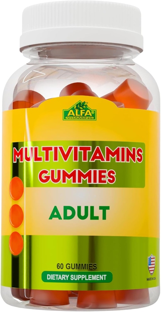 ALFA VITAMINS MultiVitamins for Adults Supports Cellular Energy Production - Essential Daily Vitamins & Minerals - Immune System Booster - Natural Orange Flavor (60 Gummies)