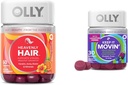 OLLY Hair Gummies with Keratin & Biotin and Constipation Relief Gummies with Rhubarb & Prunes - 60 + 30 Count