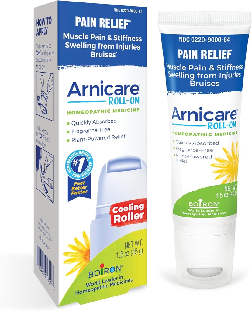 Boiron Arnicare Roll-On for Relief of Joint Pain, Muscle Pain, Muscle Soreness, and Swelling from Bruises or Injury - Cooling Metal Roller and Fragrance-Free - 1.5 oz