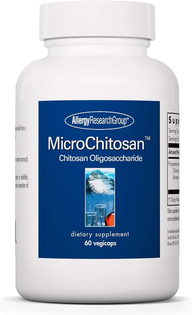 Allergy Research Group MicroChitosan Supplement - Chitosan, Chitosan Oligosaccharide, Cleansing Support Binder, Enhanced Detoxification, 1800mg Vegetarian Pills - 60 Count