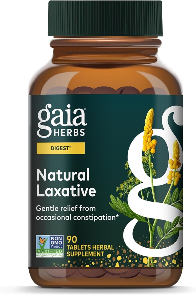 Gaia Herbs Natural Laxative - Supports Constipation Relief for Adults - with Senna Leaf, Cape Aloe, Caraway, Dandelion & Fennel - 90 Tablets (45 Servings)