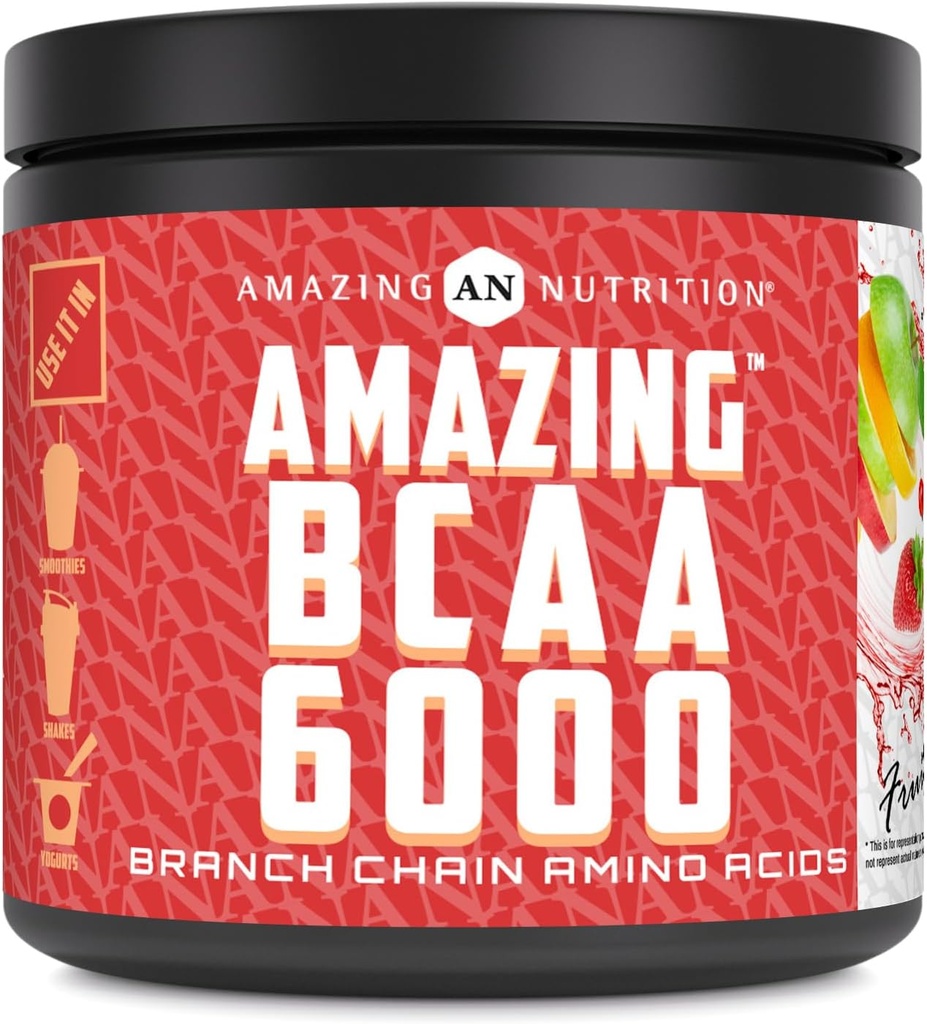 Amazing Nutrition Amazing BCAA 6000 | 6 Grams BCAA Per Serving | 30 Servings Powder | Branched Chain Amino Acid Supplement | Made in USA (Natural Fruit Punch)