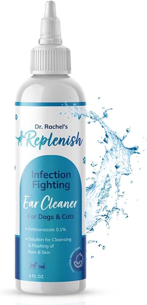 Replenish Otic Ear Cleaning Solution for Dogs – Antiseptic Ear Cleaner for Dogs & Cats – Advanced Ear Flush for Yeast Treatment and Odor Control – 8 oz