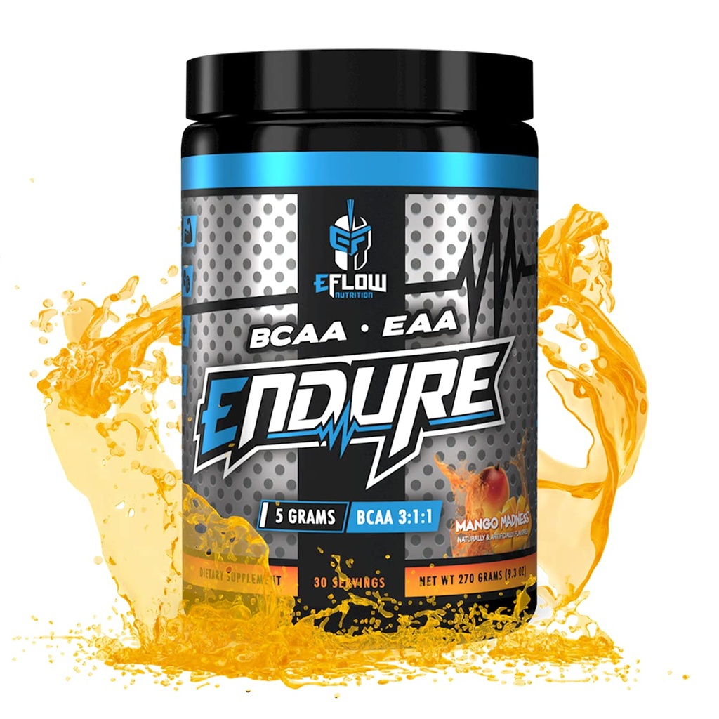 eFlow Nutrition Endure BCAA Plus EAA - Essential Amino Acids Electrolyte Powder Intra Workout - Improve Energy, Recovery and Performance - Mango Madness (30 Servings)