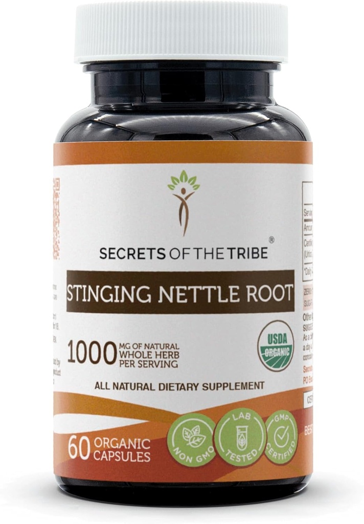 Secrets of the Tribe Stinging Nettle Root 60 Capsules, Made with Vegetable Capsules and USDA Organic Stinging Nettle Urtica Dioica Respiratory and Urinary System Health (60 Capsules)