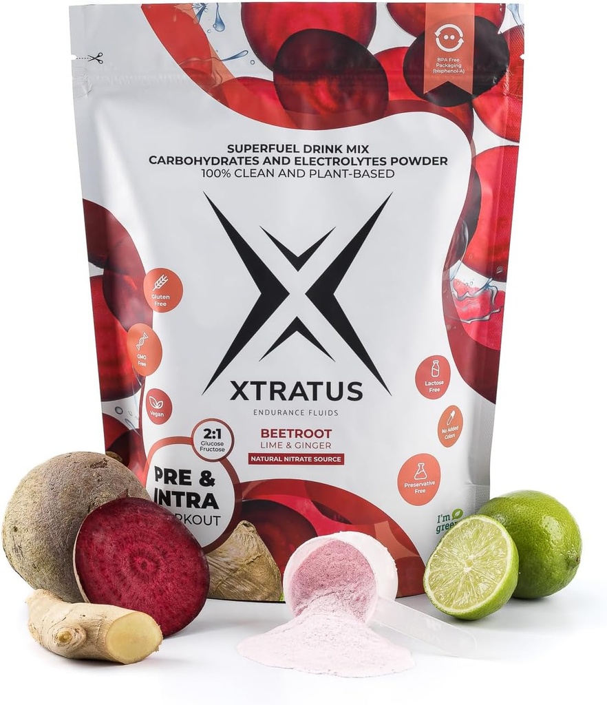 Beetroot (Nitrate) Lime and Ginger - Superfuel Sports Drink Powder with carbohydrates and Minerals. Natural Source of Nitrate. Nitric Oxide. Pre and Intra Training. 35,27Oz.
