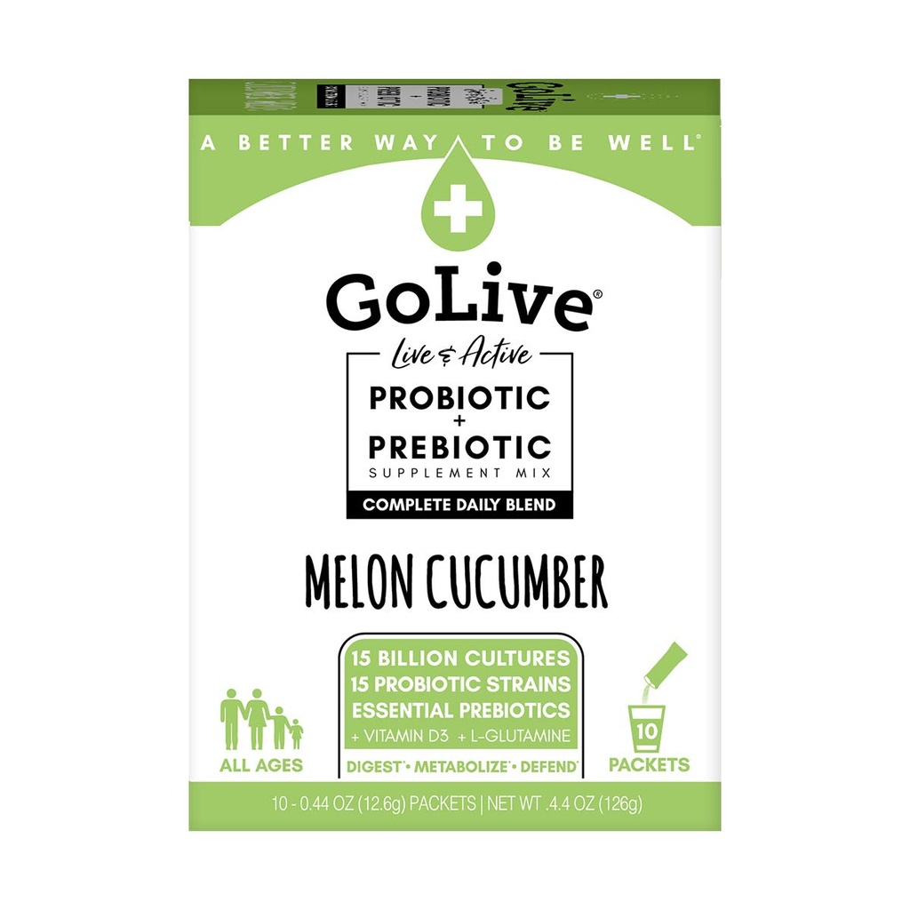 GoLive Probiotics for Adults and Kids, Melon and Cucumber, 10ct- Probiotics for Adults and Kids, Prebiotic Fiber for Gut and Digestive Health, Recommended by Doctors and Dieitians