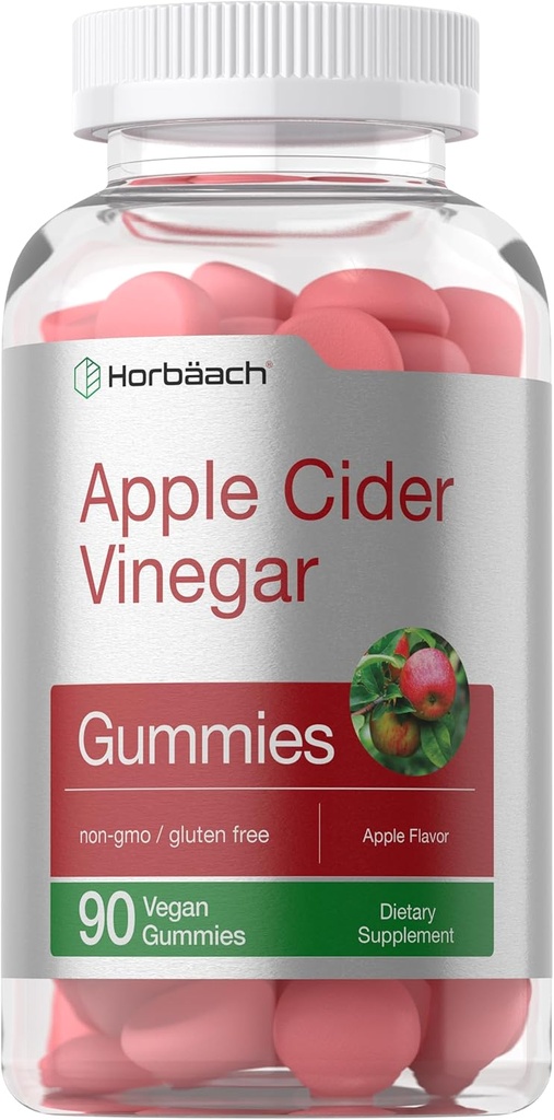 Horbäach Vegan Apple Cider Vinegar Gummies | 90 Count | ACV Supplement | Apple Flavor | Non-GMO, Gluten Free Gummies for Adults