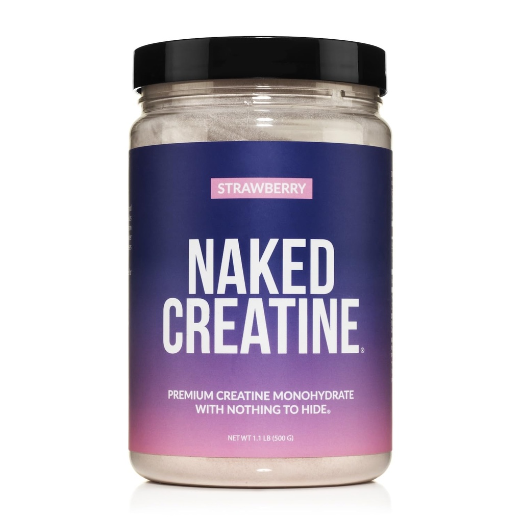 NAKED Creatine - Strawberry Flavored Creatine Monohydrate - Real Strawberry Powder, No Additives, Muscle Growth, Vegan, Non-GMO, Gluten Free, Soy Free - 45 Servings