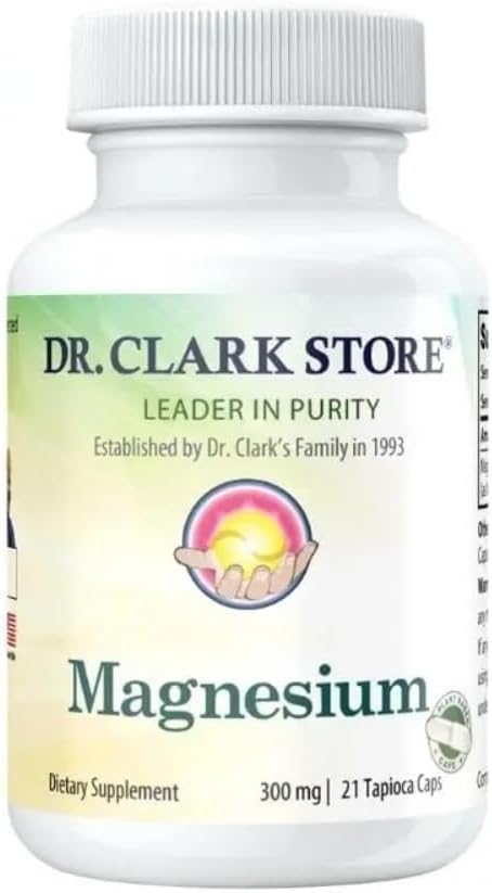 Dr. Clark Store Magnesium – 300mg, 21 Vegetarian Tapioca Capsules, Supports Bone Health, Regulates Heartbeat & Promotes Healthy Muscle Tone