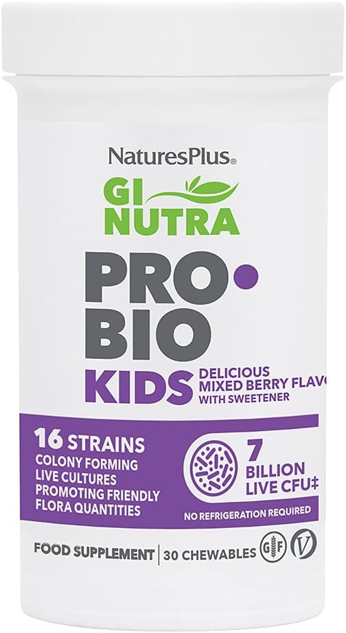 Natures Plus GI Natural Probiotic Kids, Mixed Berry - 30 Chewables - Digestive & Immune Health Just for Kids - Gluten Free - 30 Servings
