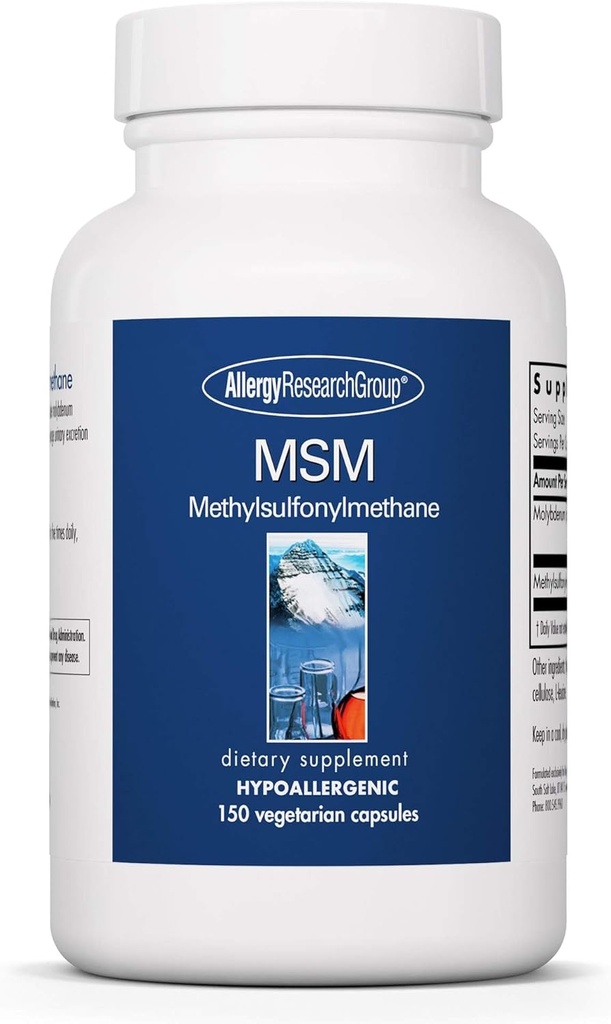 Allergy Research Group MSM Supplement - MSM Powder Capsules for Hair Growth, Methylsulfonylmethane for Healthy Hair, Skin & Nails, 500 mg Per Serving - 150 Vegetarian Capsules