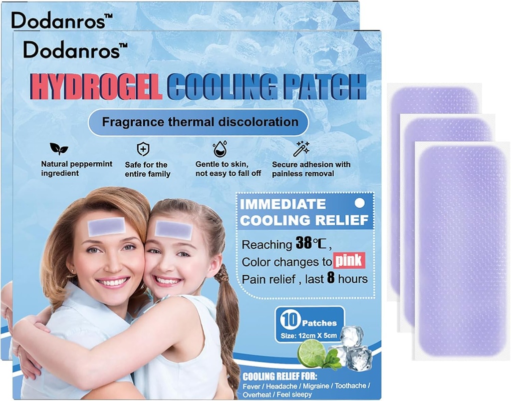 20 Sheets hydrogel Fever Patches for Kids & Adults Fever Discomfort & Pain Relief, Cooling Relief Fever Reducer（12 * 5cm