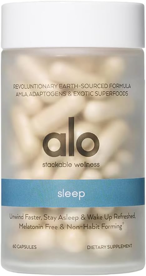 Alo Yoga Sweet Sleep Melatonin-Free Sleep Support with Aquamin® Magnesium, GABA & L-Theanine | Promotes Restful Sleep & Relaxation | 60 Capsules