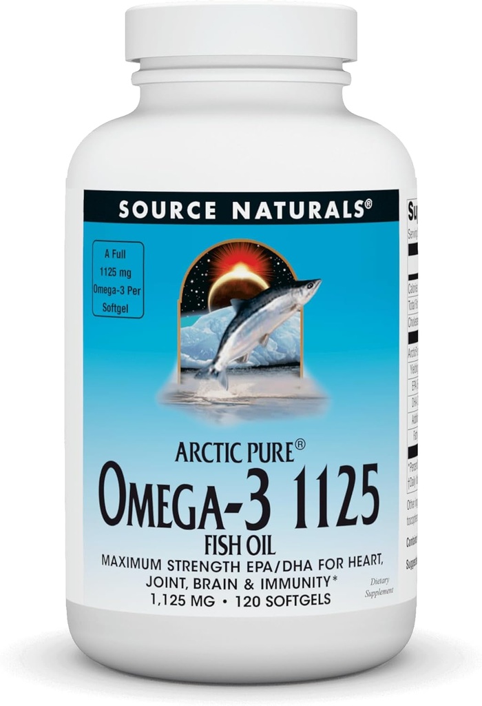 Source Naturals ArcticPure Omega-3 Fish Oil 1125mg Ultra Potency Maximum Strength EPA + DHA for Heart, Joint, Brain & Immune Health - 120 Softgels